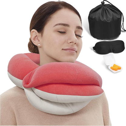 BUYUE Travel Neck Pillows for Airplanes, Memory Foam 360° Head Support Sleep for Long Flight, Skin-Friendly & Breathable, Kit with Eye Mask, Earplugs and Storage Bag (Adult, Grey, 90+ lbs)