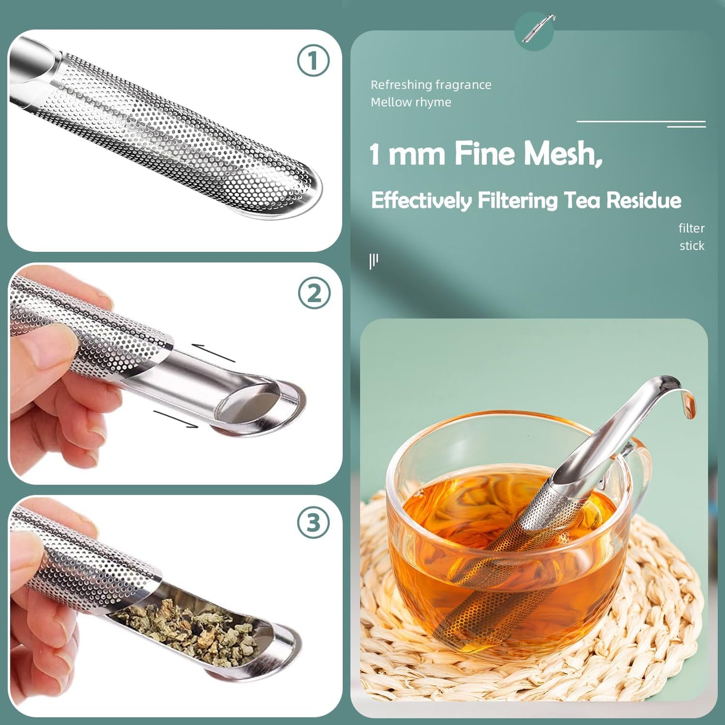 2 Pack Tea Infusers, Extra Fine Mesh Tea Strainer for Loose Tea, Stainless Steel Long Handle Tea Steeper Diffuser for Leaf Tea, Coffee, Spices, Seasonings
