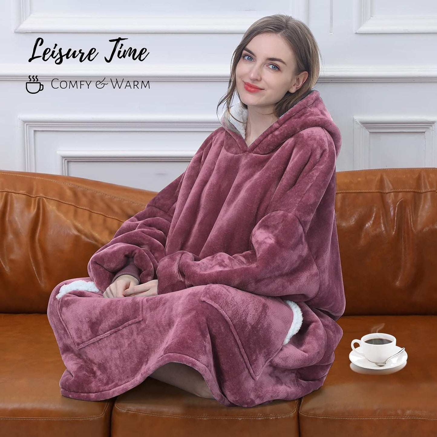 Kipswiza Wearable Blanket Hoodie Gifts for Women and Men, Oversized Cozy Warm Flannel Sherpa Hooded Blankets Sweatshirt with Giant Pockets for Adult and Teens, Dark Gray