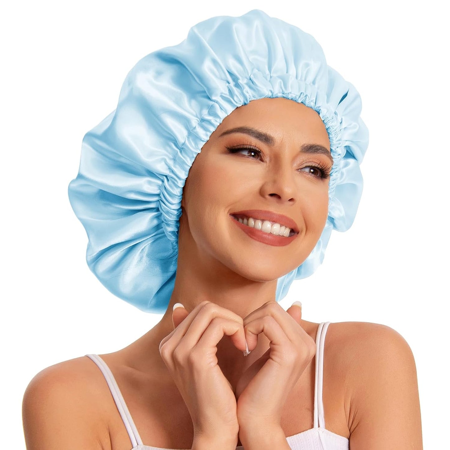 Satin Bonnet Silk Bonnet Hair Bonnet for Sleeping-Slouchy Beanie Hat Satin Sleep Cap for Women's Natural & Curly Hair(Blue Zircon)