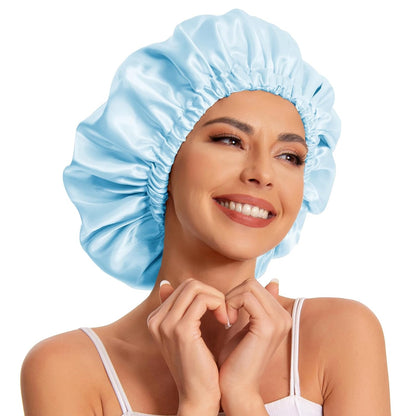 Satin Bonnet Silk Bonnet Hair Bonnet for Sleeping-Slouchy Beanie Hat Satin Sleep Cap for Women's Natural & Curly Hair(Blue Zircon)