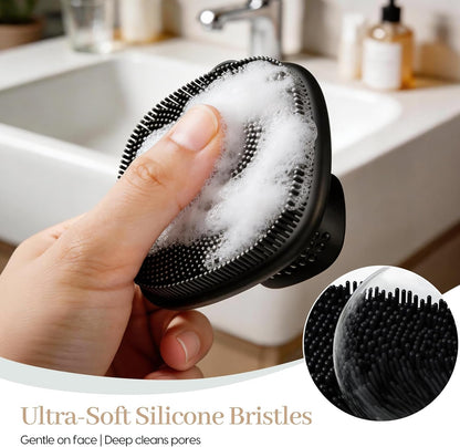 Back Scrubber for Shower & Face Scrubber, 2Pcs Silicone Exfoliating Brush Set with 17In Long Handle, Soft Body & Facial Cleansing Scrubber for Men Women