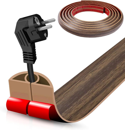 Floor Cord Cover Self Adhesive Cord Hider,10FT Cable Management, Extension Strip Protector for Wires, Prevent Cable Trips for Offices, Gyms, Exhibitions Cavity 0.39"(W) x 0.27"(H) BrownWood