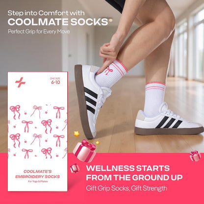 COOLMATE Pilates Socks with Grips for Women, Yoga Socks, Crew Non Slip Women for Barre, Pilates Gifts for Women - Colors B