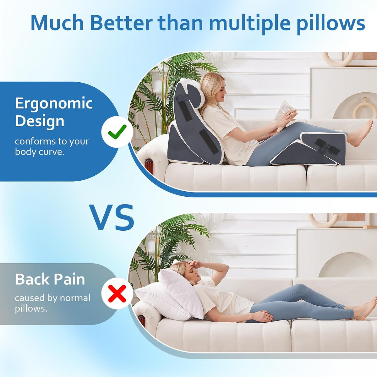 Ahpmeoa 5Pcs Wedge Pillow Set for After Surgery, Memory Foam, White/Grey