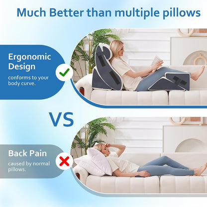 Ahpmeoa 5Pcs Wedge Pillow Set for After Surgery, Memory Foam, White/Grey