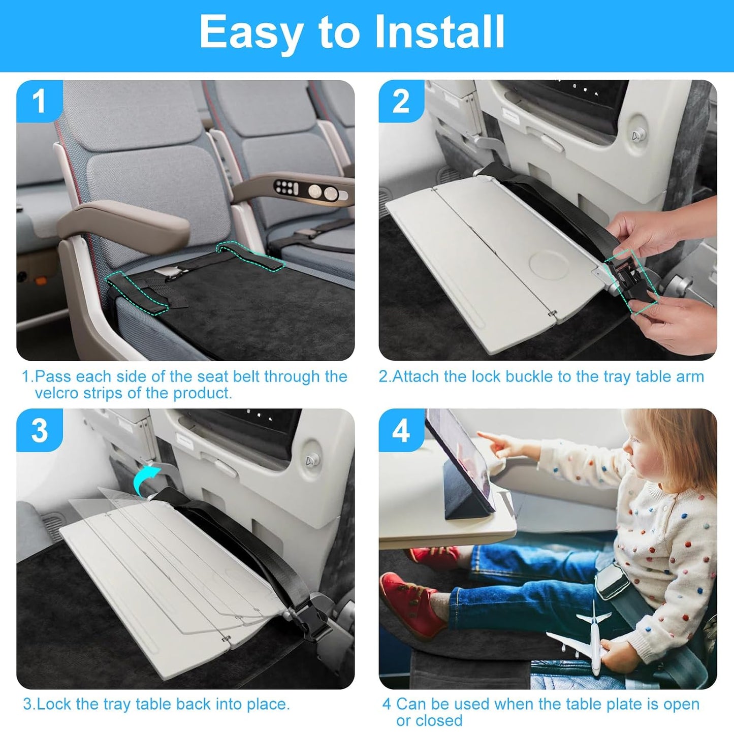 COZYBONDER Toddler Airplane Bed, Kids Airplane Seat Extender Travel Bed, Kids Airplane Travel Essentials, Airplane Must Have for Toddlers, Portable Plane Foot Rest for Flights