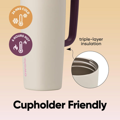 Owala SmoothSip Slider Insulated Stainless Steel Coffee Tumbler, Reusable Iced Coffee Cup, Hot Coffee Travel Mug, BPA Free 12 oz, Pink (Pucker Up)