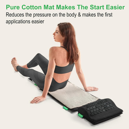 Acupressure Mat and Pillow Set - Full Body Pro Kit for Stress Relief, Muscle Relaxation & Pain Relief - Natural Eco-Friendly Linen & Coconut Fiber Mat - Includes Carrying Bag (Black)