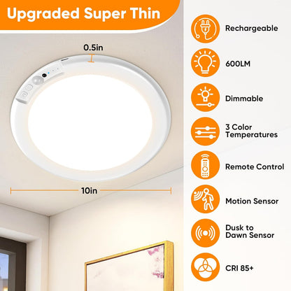 Rechargeable Motion Sensor Ceiling Light, Battery Operated Closet Light
