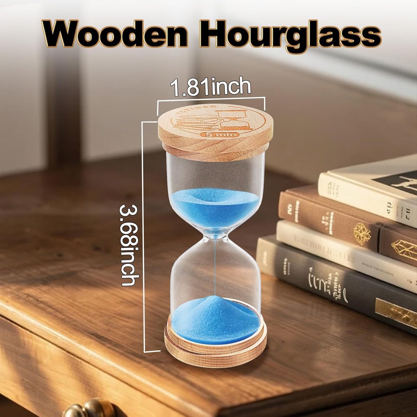 1 Minute Sand Timer, Wooden Sand Hourglass, Small Blue Hourglass, Sandglass Clock 1 Min for Classroom,Game,Decorative (Black)