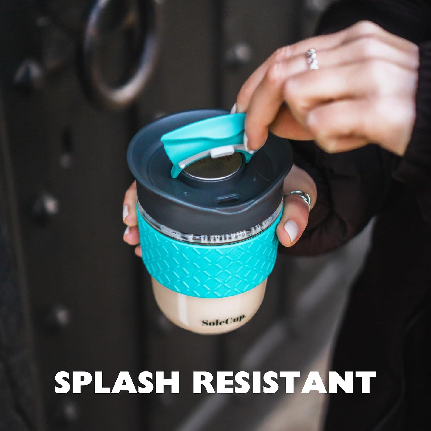Large Travel Mug Loose Tea Infuser - Detachable Tea Strainer with Spill Proof Lid - 18oz/530ml BPA-Free Reusable Glass Travel Coffee Cup with Silicone Band (Ice Cream, 18oz)
