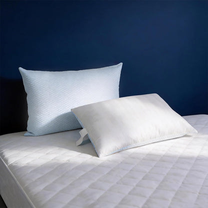 Blue Ridge Home Fashions Luxury Hotel Quality Cooling Pillows Queen Size Set of 2, Soft Touch Firm Support 500 Thread Count Damask Stripe Embroidered 100% Cotton Cover, Down Alternative