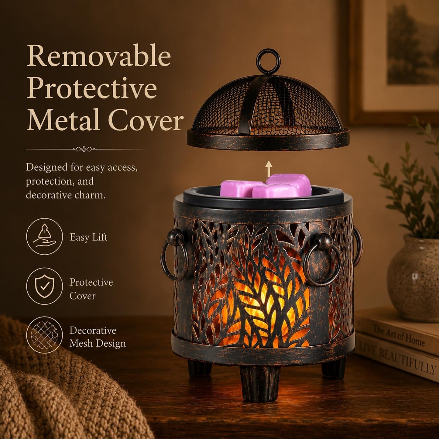 Dicimi Wax Melt Warmer,4-in-1 Electric Wax Melter,Oil Burner,Fireplace Wax Warmers, for Home Office Bedroom Aromatherapy Present and Decorations (Bronze, Fireplace Stove)