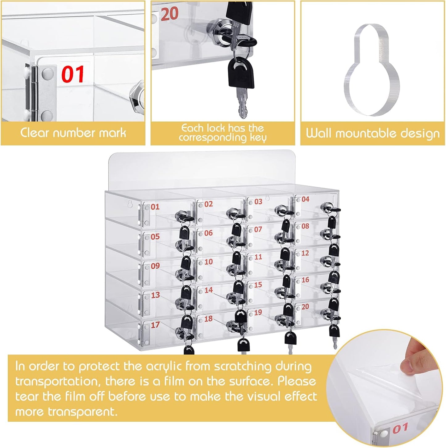 Threan 12 Slot Cell Phone Storage Box, Acrylic Clear Cell Phone Storage Cabinet Wall Mounted with Door, Locks and Keys for Office School Factory