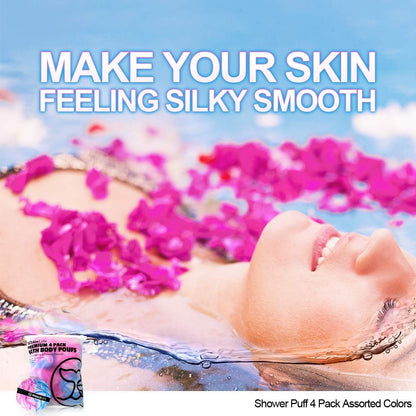 WhaleLife Loofah Bath Sponges - Black Gentle Exfoliating Shower Loofah for Rich Lather, Durable Mesh Body Scrubber for Men & Women 4 Pack