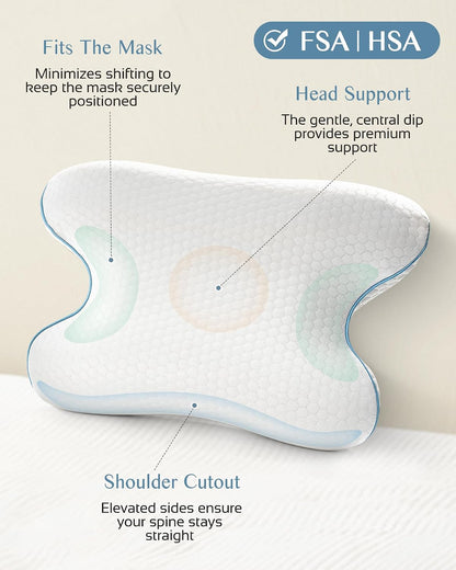 HSA/FSA Camping Pillow Memory Foam CPAP Pillows, Small Travel Pillow for All CPAP Users with Cooling & Washable Cover, Packable Neck Pillow for Backpacking Camping Hotel