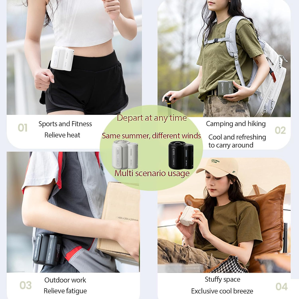 fuliying Waist Fan Portable Rechargeable – 4500mAh Battery Lasts 10 Hours, 3-Speed Personal Clip-On Fan, Hands-Free Wearable Mini Cooling Fans for Outdoor Work, Construction, Fishing, Camping