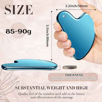 Nuanchu Stainless Steel Gua Sha Facial Tool, Metal Gua Sha for Lymphatic Drainage, Guasha Face Sculpting Double Chin Reduce with Pouch Self Care Gift(304 Stainless Steel,Silver)