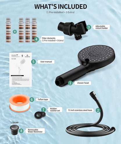 SR SUN RISE Filtered Shower Head with Handheld High Pressure 9 Spray Mode Showerhead Detachable Shower Head Water Softener Filters Beads for Hard Water Remove Chlorine 1 Filter Chrome