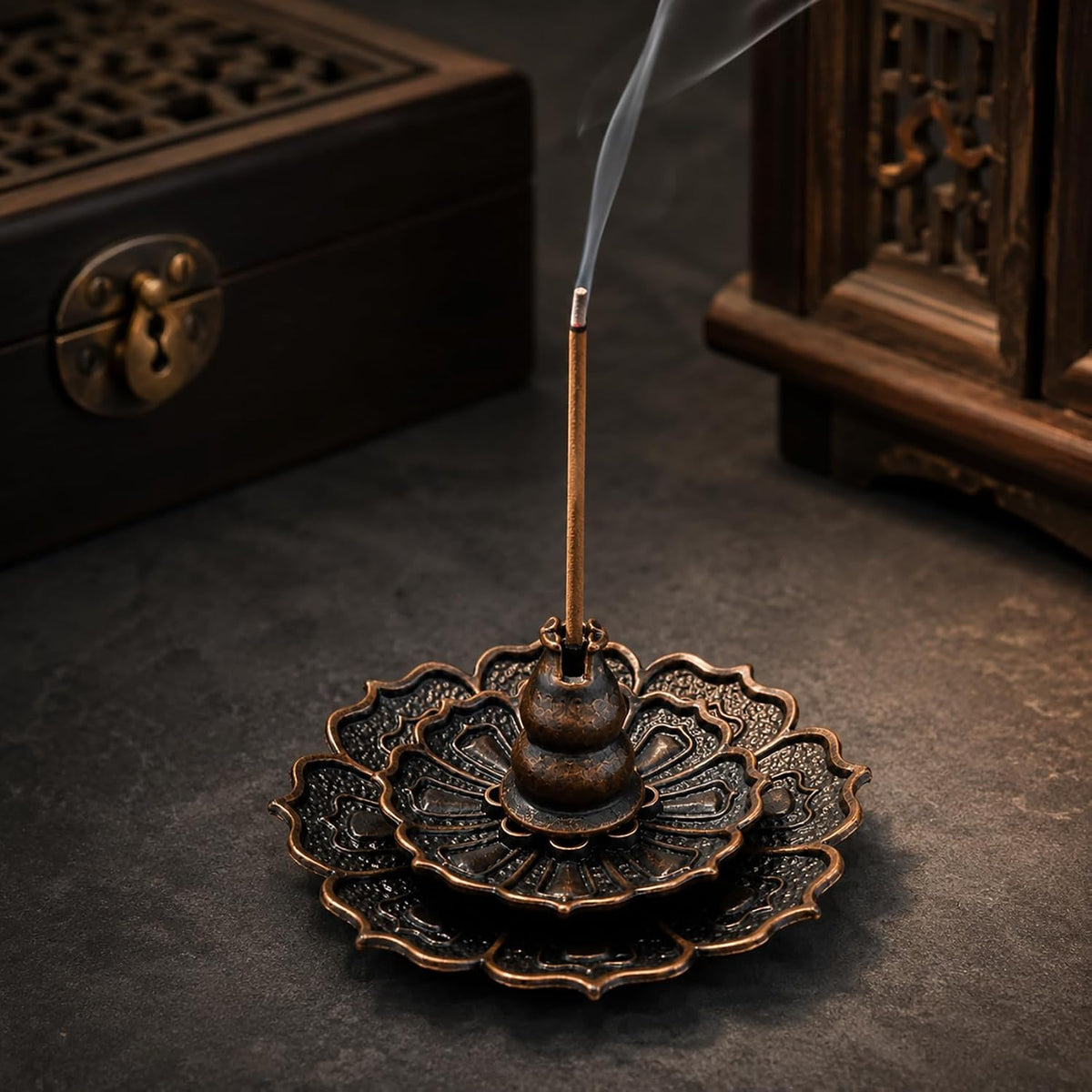 Incense Holder for Sticks, 3-in-1 Lotus and Gourd Incense Burner with Detachable Ash Catcher, Spiritual Japanese Decor for Yoga and Meditation
