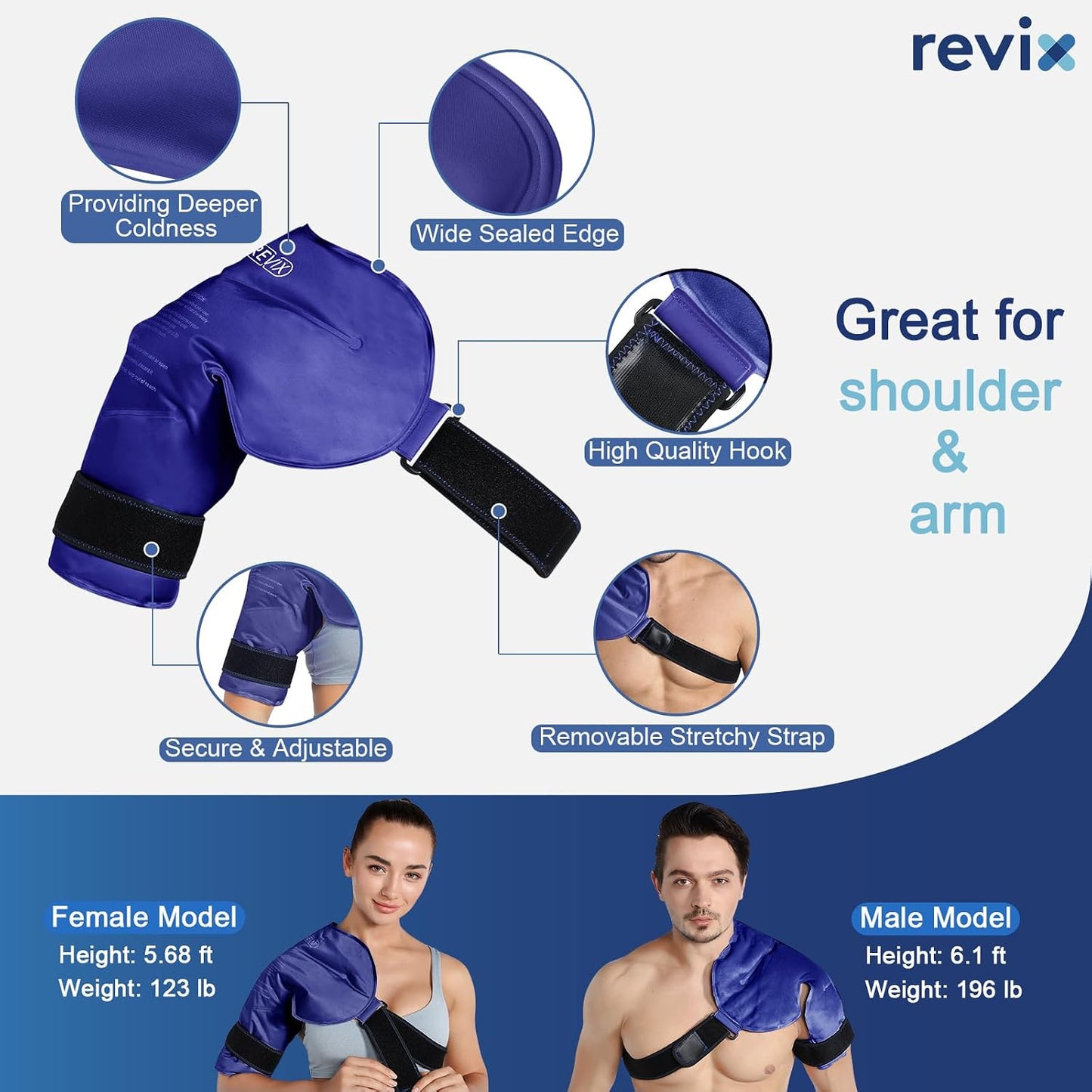 REVIX Shoulder Ice Pack for Rotator Cuff Cold Therapy, Arm Gel Ice Pack for Injuries Reusable, Flexible Cold Compression Wrap for Post-Workout Recovery, Fatigue and Shoulder Discomfort, Blue