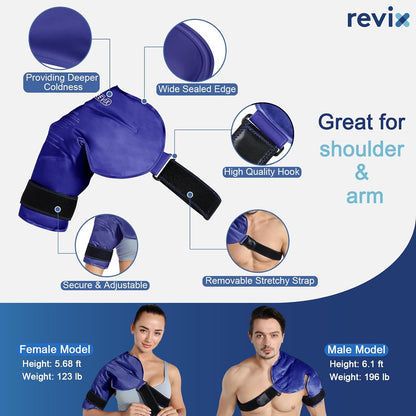 REVIX Shoulder Ice Pack for Rotator Cuff Cold Therapy, Arm Gel Ice Pack for Injuries Reusable, Flexible Cold Compression Wrap for Post-Workout Recovery, Fatigue and Shoulder Discomfort, Blue