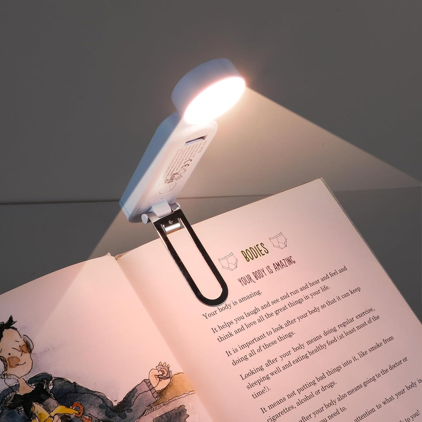 VAVOFO USB Rechargeable Book Light, Blue Light Blocking, Amber Clip-On Bookmark Shaped Reading Light, Eye Care 6 LEDs With 9 Lighting Modes for Bookworms (Grey)