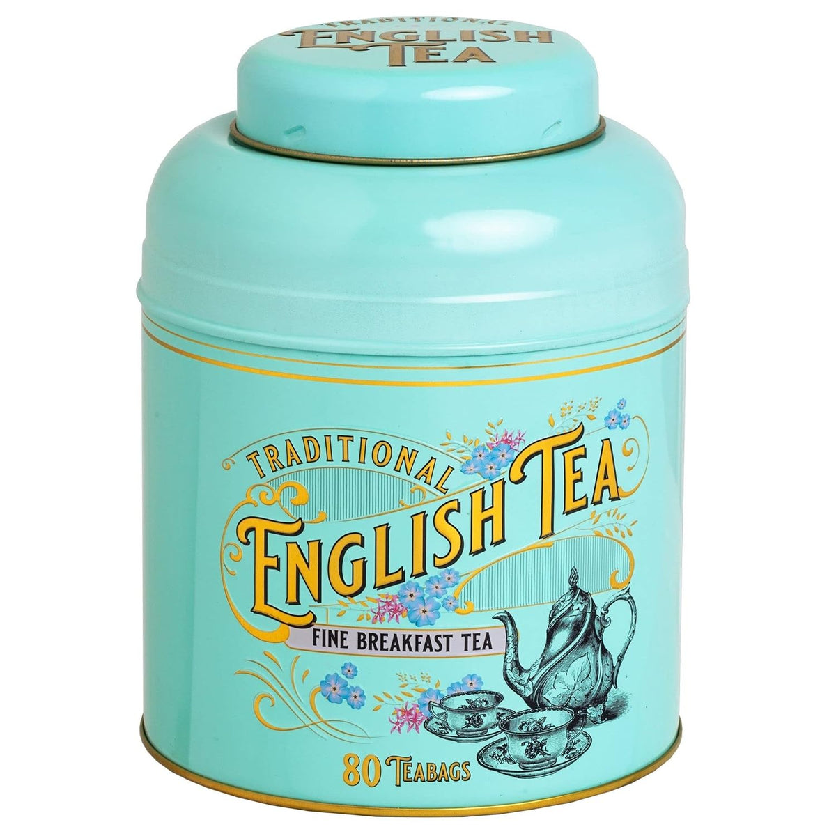 New English Teas Victorian Tea Tin with 80 Black Tea Bags - Teal