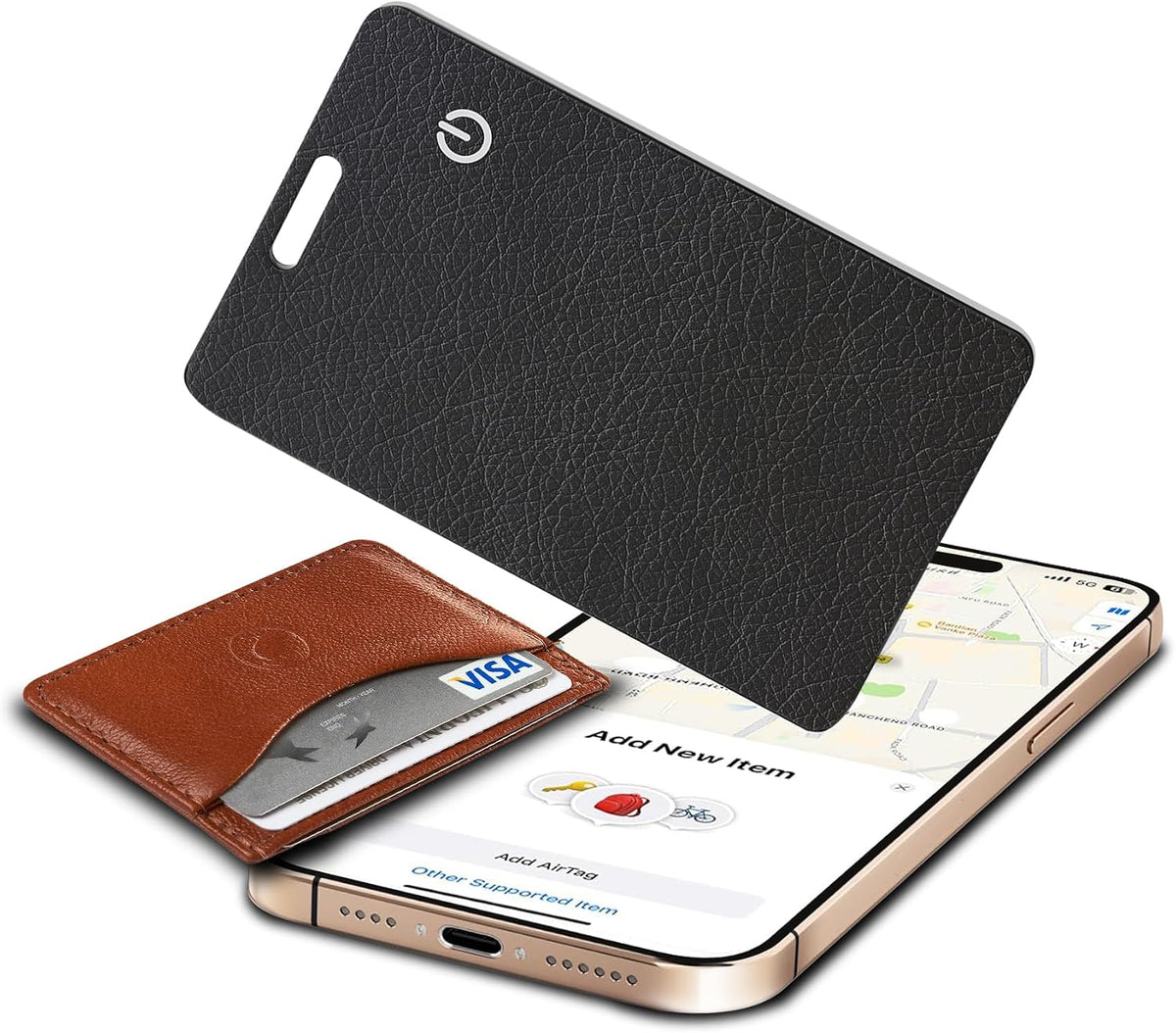 Wallet Tracker Card, Slim Rechargeable Bluetooth Item Locator, Smart Finder Compatible with Apple Find My for Wallet, Luggage, Passport, IP68 Waterproof (iOS Only) (Carbon Fiber Black)