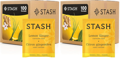 Stash Tea Lemon Ginger Herbal Tea - Naturally Caffeine Free, Non-GMO Project Verified Premium Tea with No Artificial Ingredients, 100 Count (BULK PACKAGING)