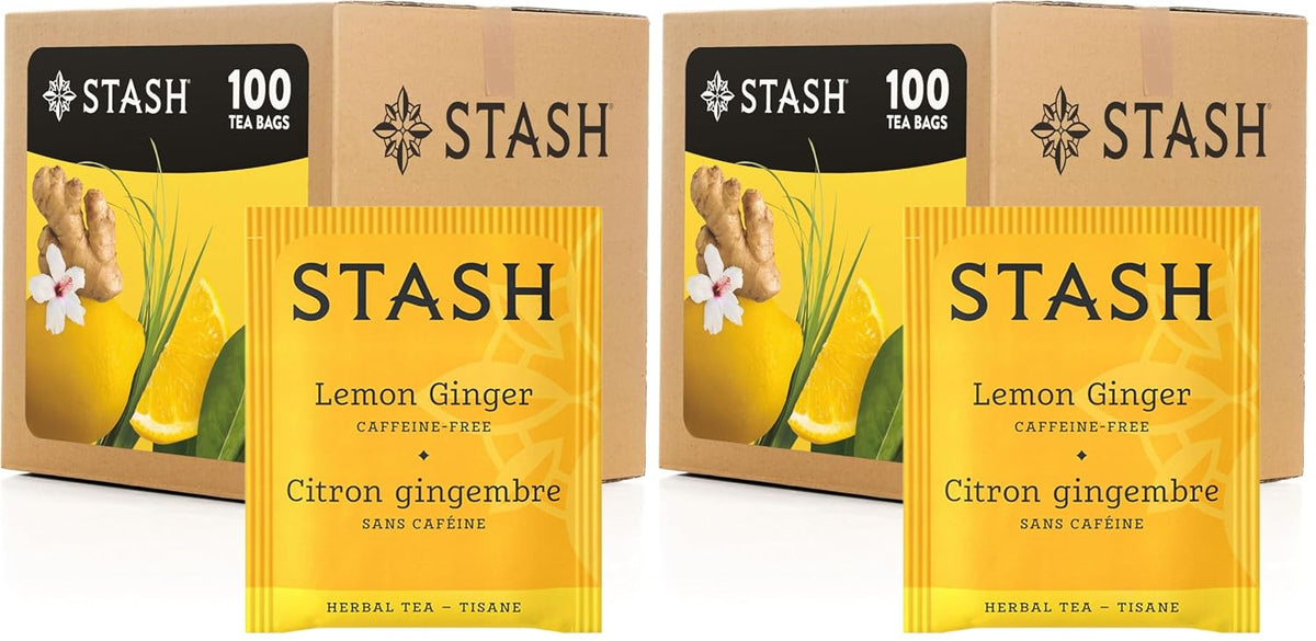 Stash Tea Lemon Ginger Herbal Tea - Naturally Caffeine Free, Non-GMO Project Verified Premium Tea with No Artificial Ingredients, 100 Count (BULK PACKAGING)