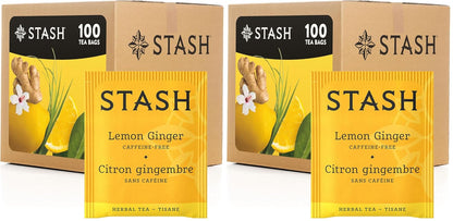Stash Tea Lemon Ginger Herbal Tea - Naturally Caffeine Free, Non-GMO Project Verified Premium Tea with No Artificial Ingredients, 100 Count (BULK PACKAGING)