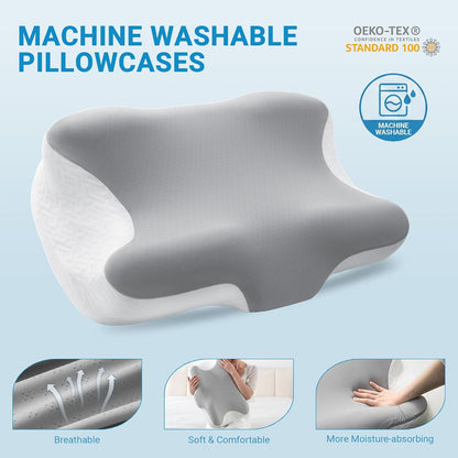 Elviros Cervical Neck Pillow for Neck Pain Relief, CPAP Pillow for Side, Back & Stomach Sleepers, Ergonomic Orthopedic Pillow for CPAP Users to Reduce Air Leaks and Mask Pressure, Dark Grey