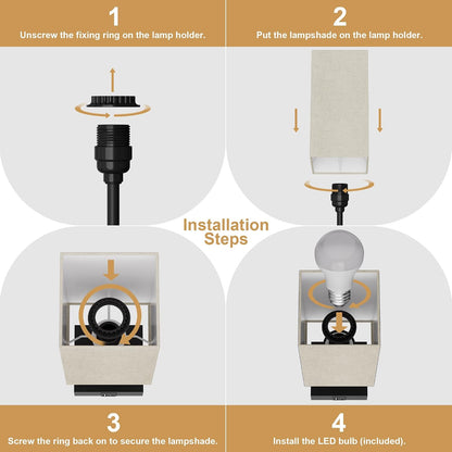 Table Lamp for Bedroom, 3 Way Dimmable Touch Bedside Lamp, Small Lamp with 2 USB C+A Charging Ports, Black Nightstand Lamps for End Table, Living Room, Desk, Bulb Included