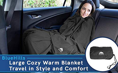 BlueHills Travel Blanket Pillow Compact Lightweight Pocket Size Airplane Traveling Essential Flight Trip Throw in Bag Portable Case Plane Accessory Gray L01