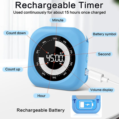 Visual Timer for Classroom Rechargeable, 10-Hour Digital Timers with Visual Time Bars Design, 3 Brightness/3 Volume Adjustable Magnetic Timer, Countdown/up Timer for Study Game Gym Kitchen Office