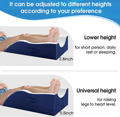 TranquilRelax Elevation Pillows for Leg After Surgery, Memory Foam Adjustable Wedge Pillow for Injury or Rest, Ankle Pillow for Sleeping Blood Circulation, Grey/Single Leg