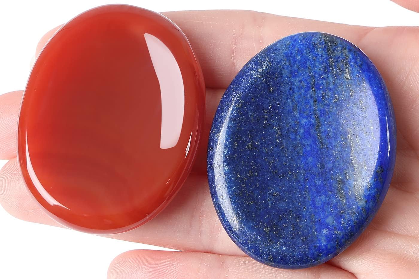 2PCS Worry Stone for Anxiety Tigers Eye Amethyst Healing Crystals Hand Thumb Stones Pocket Gemstones Meditation Accessories Oval Crystal Natural Relax Palm Stone Anxiety Relief Items Stocking Stuffers