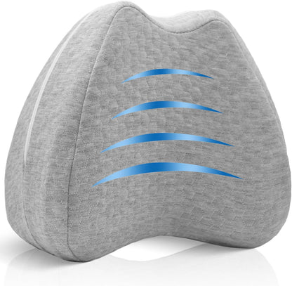 QISHFEN Knee Pillow for Side Sleepers Hip Pain Memory Foam - Leg Pillow for Side Sleeping Back, Sciatica, Knee Pain Relief - Side Sleeper Pillows with Washable Cover (1 Pack)