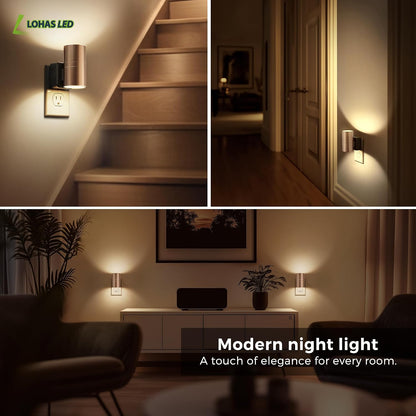 L LOHAS LED Night Lights Plug into wall, Amber Night Light with Adjustable Brightness, Plug in NightLight with Auto Light Sensor, Wall Sconce-Style Design Night Light for Bathroom,Hallway, 2 Pack