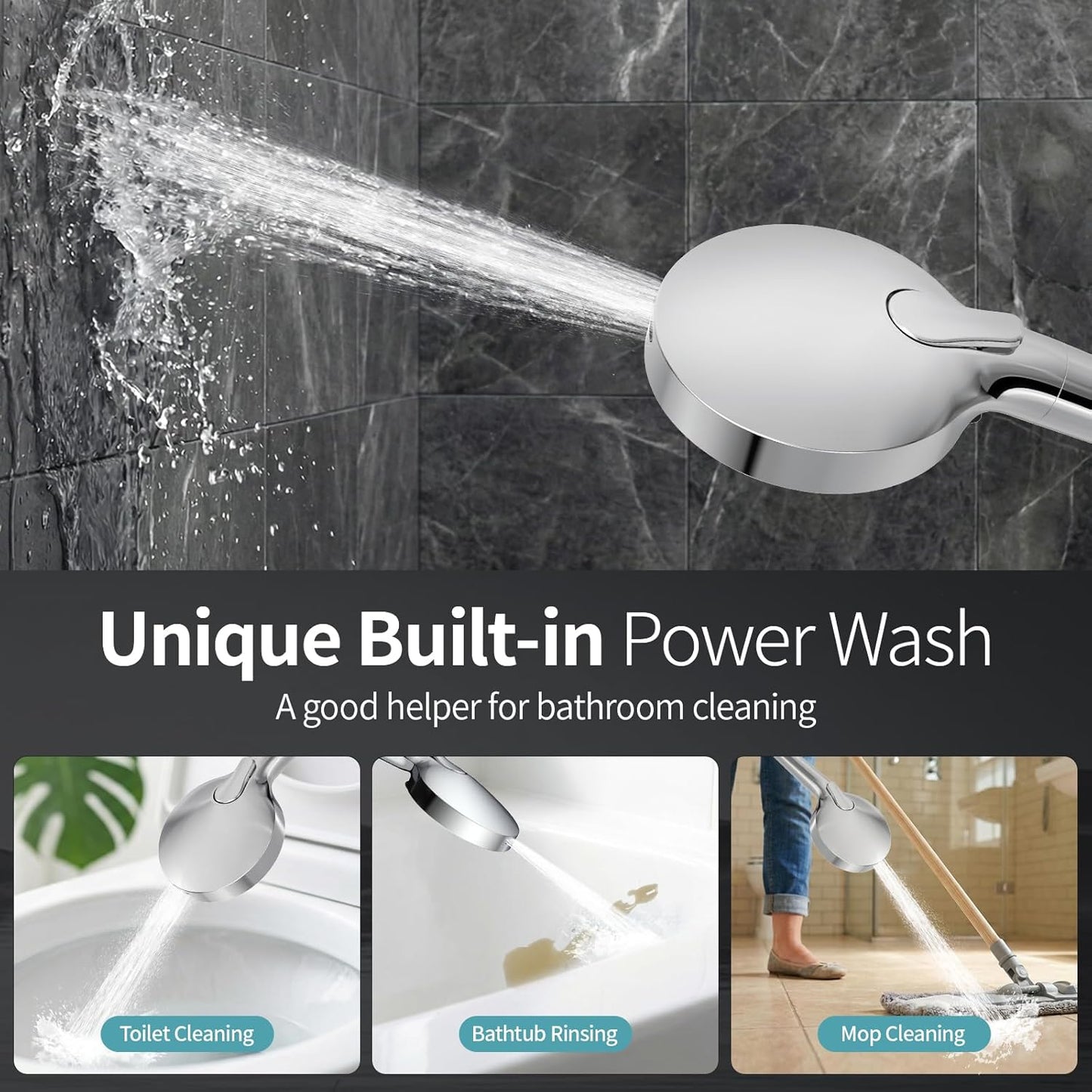 SR SUN RISE NSF Certified Filtered Shower Head with Handheld for Hard Water to Remove Chlorine High Pressure 9-Spray Setting (with Power Wash) Anti-Clog Nozzles (1 Filter, Chrome Silver)