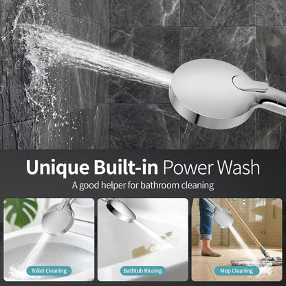 SR SUN RISE NSF Certified Filtered Shower Head with Handheld for Hard Water to Remove Chlorine High Pressure 9-Spray Setting (with Power Wash) Anti-Clog Nozzles (1 Filter, Chrome Silver)