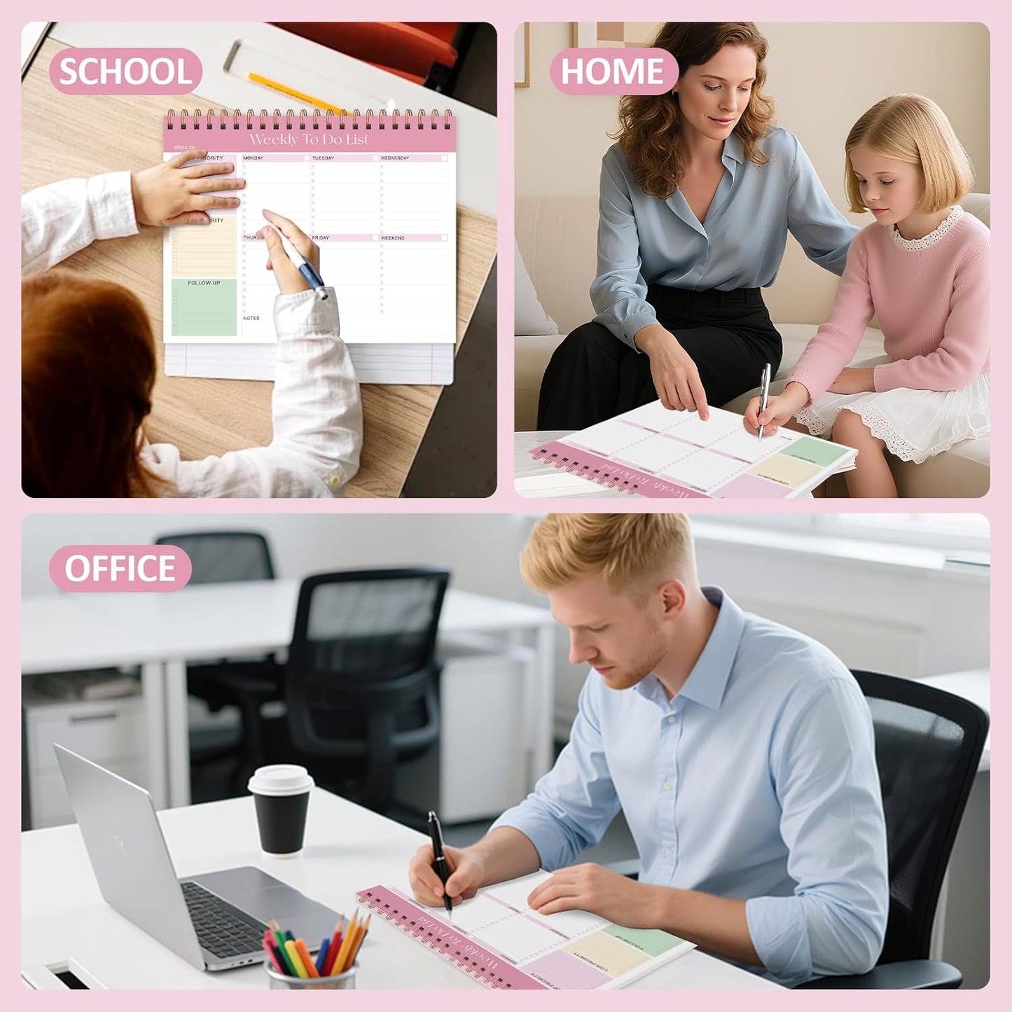 Weekly To Do List Notepad, 52 Sheets, Undated Weekly Planner, Letter Size | 8.5"x11", 100GSM, Thick Paper, Twin-Wire Spiral Bound, Tear Off Desk Pad, For Women & Man, Home School & Office Work