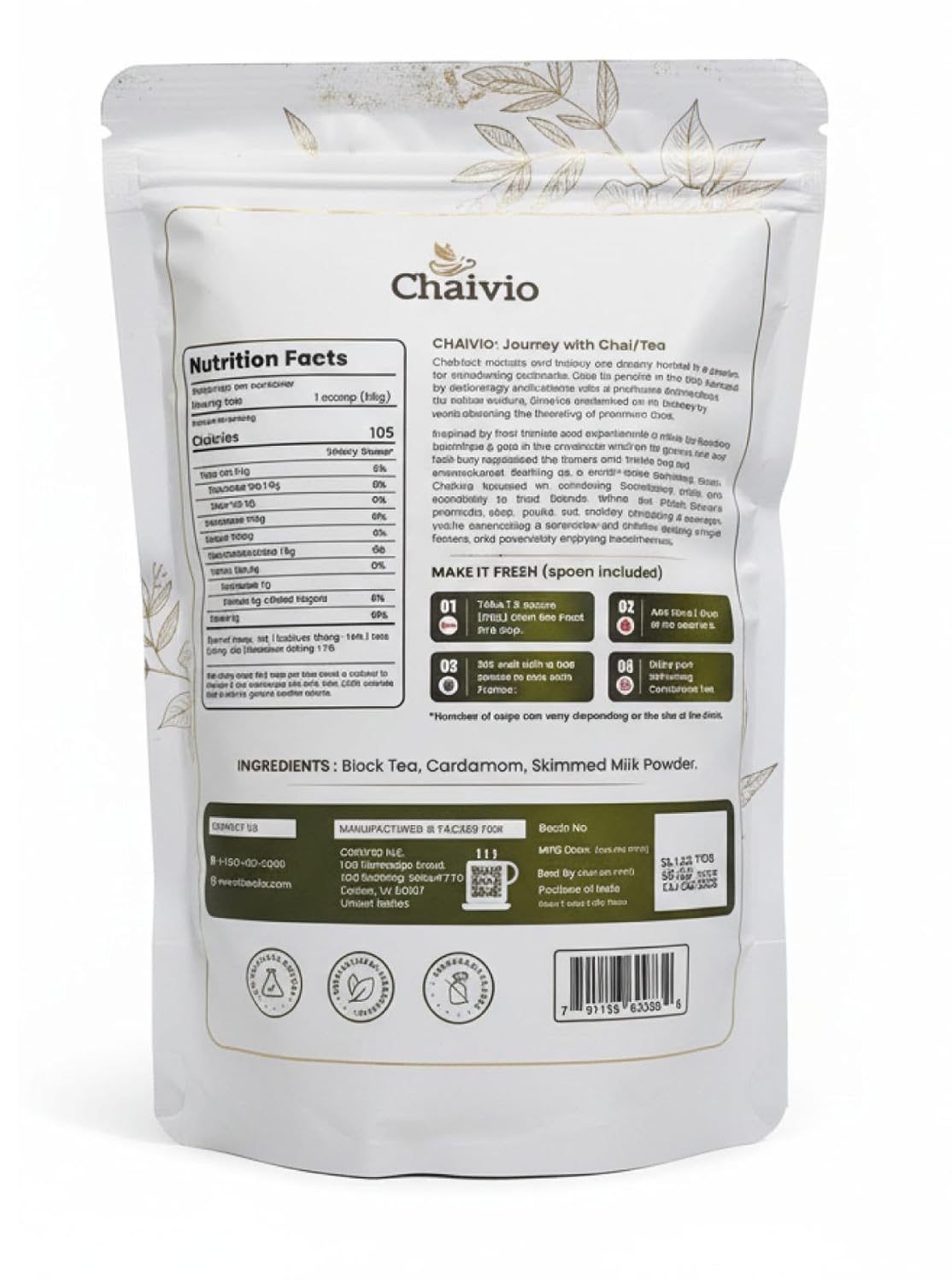 Chaivio Masala Chai Tea Latte, Unsweetened Instant Powder, Authentic Chai-with Natural Ingredients, No Preservatives, Tea Powder, Quick and Healthy Chai(1 lb)