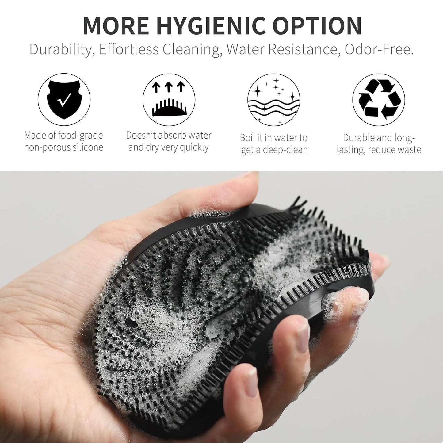 Silicone Body Scrubber 2 Pack, BEAUTAIL Shower Bath Scrubber, More Hygienic Than Traditional Loofah, Lather Nicely, Gentle Exfoliating Brush for Women Men Baby Sensitive Skin, Black+Purple