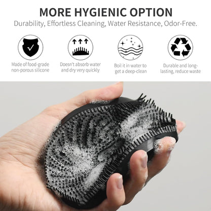 Silicone Body Scrubber 2 Pack, BEAUTAIL Shower Bath Scrubber, More Hygienic Than Traditional Loofah, Lather Nicely, Gentle Exfoliating Brush for Women Men Baby Sensitive Skin, Black+Purple