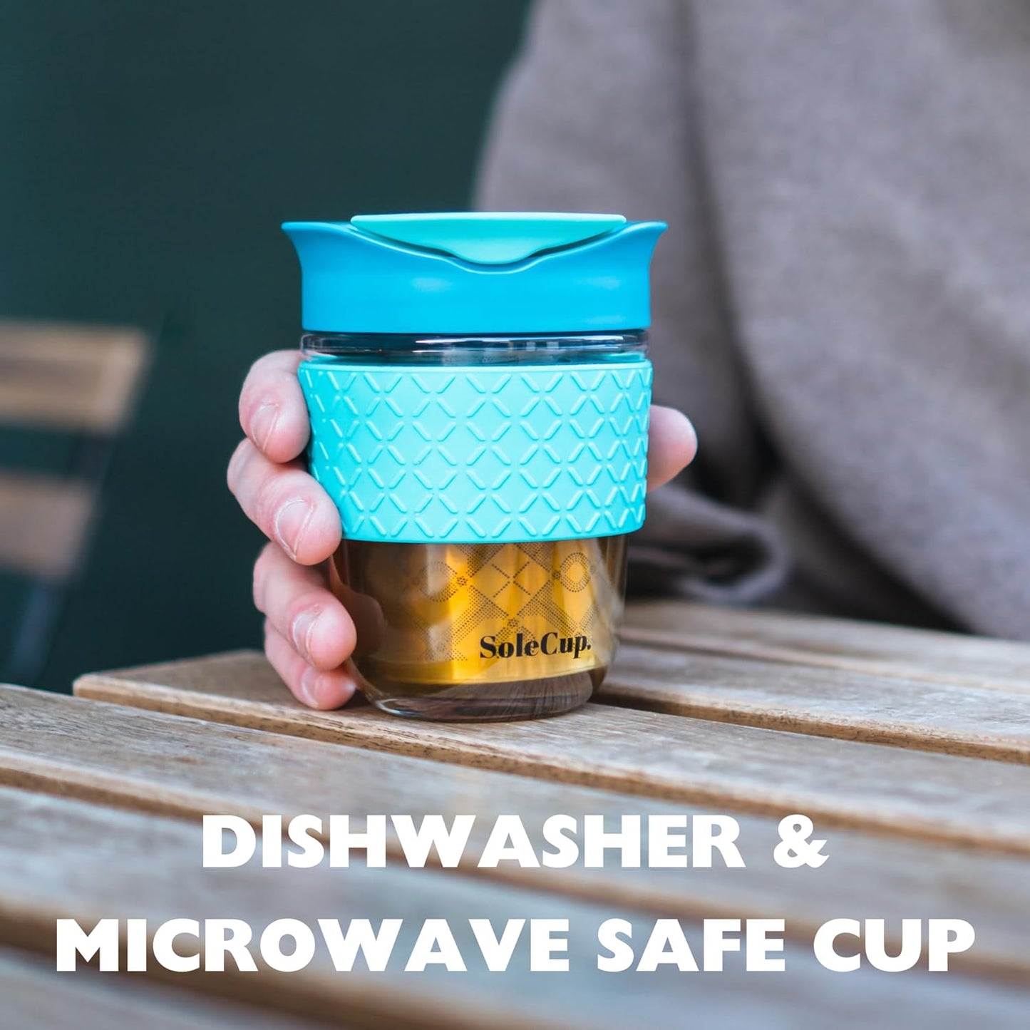Large Travel Mug Loose Tea Infuser - Detachable Tea Strainer with Spill Proof Lid - 18oz/530ml BPA-Free Reusable Glass Travel Coffee Cup with Silicone Band (Ice Cream, 18oz)