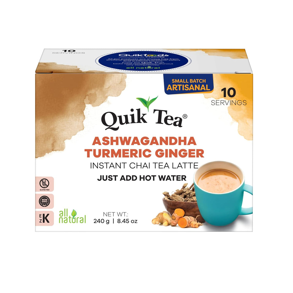 QuikTea Instant Chai Tea Latte Mix, Masala, Unsweetened, 20 Sachets