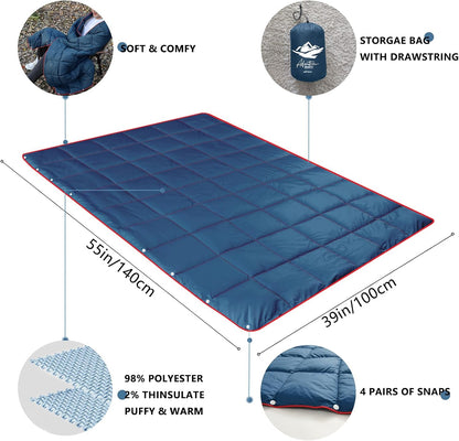 Mini Camping Blanket,Lightweight Puffy Blanket Packable Throw Blanket Waterproof Windproof for Outdoors, Travel, Beach, Airplane, Hiking